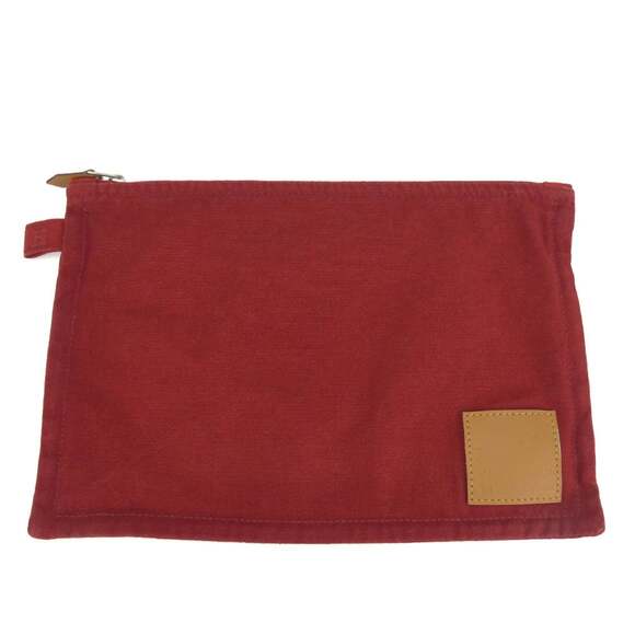 Hermes pouch Bora cotton leather Bordeaux maroon flat multi-purpose accessori...